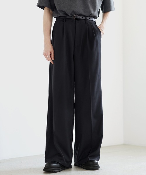 ワイドパンツ スラックス 2タックTRツイルセンタープレスワイド