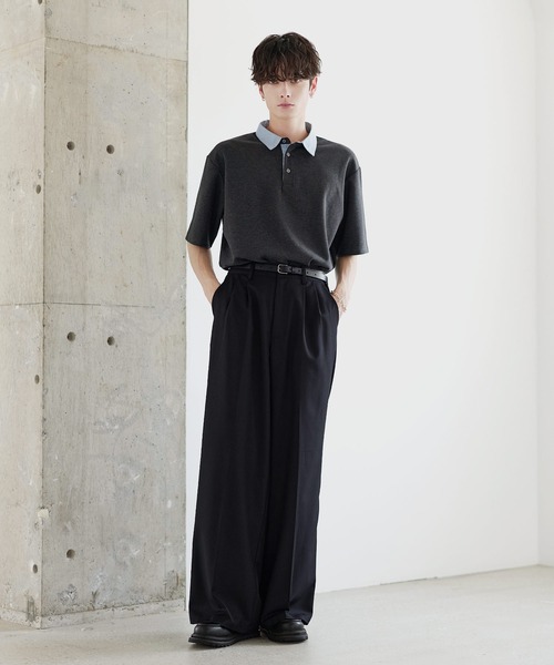 ワイドパンツ スラックス 2タックTRツイルセンタープレスワイド