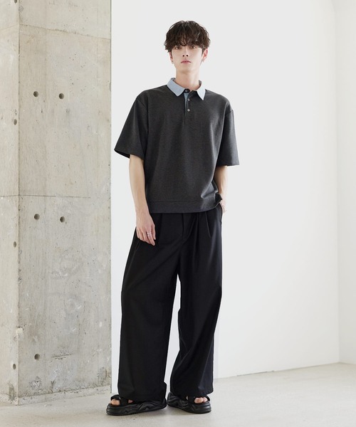 ワイドパンツ スラックス 2タックTRツイルセンタープレスワイド