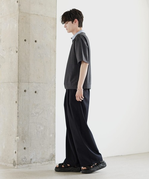 ワイドパンツ スラックス 2タックTRツイルセンタープレスワイド