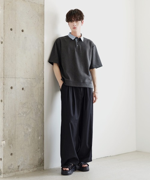 ワイドパンツ スラックス 2タックTRツイルセンタープレスワイド