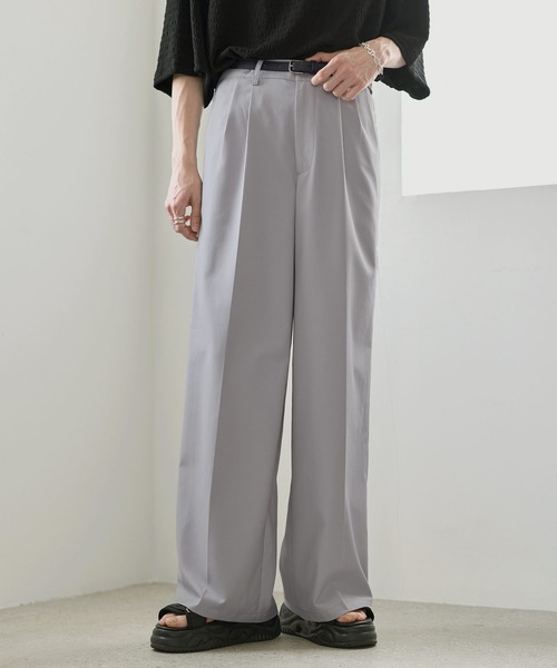 ワイドパンツ スラックス 2タックTRツイルセンタープレスワイド