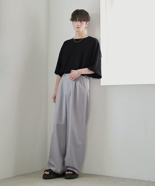 ワイドパンツ スラックス 2タックTRツイルセンタープレスワイド