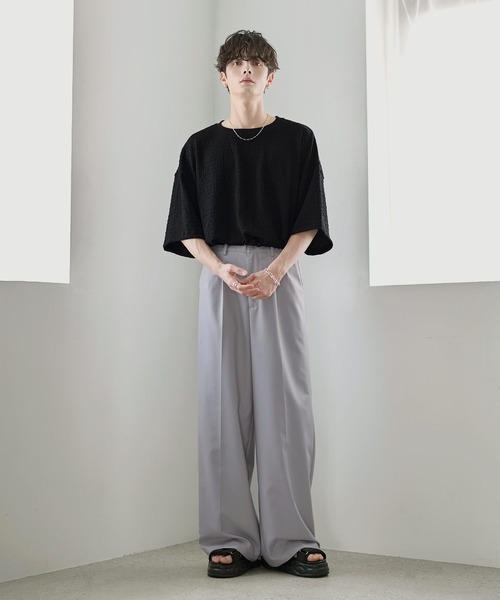 ワイドパンツ スラックス 2タックTRツイルセンタープレスワイド