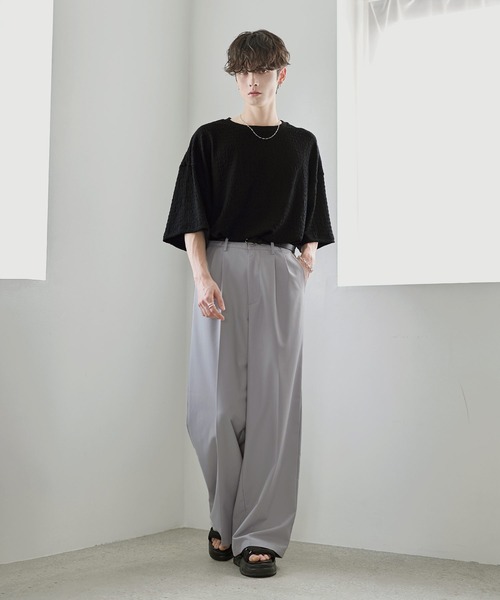 ワイドパンツ スラックス 2タックTRツイルセンタープレスワイド