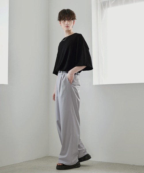 ワイドパンツ スラックス 2タックTRツイルセンタープレスワイド