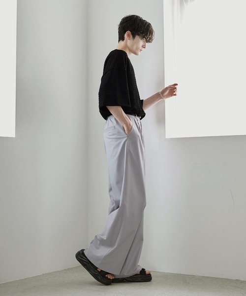 ワイドパンツ スラックス 2タックTRツイルセンタープレスワイド