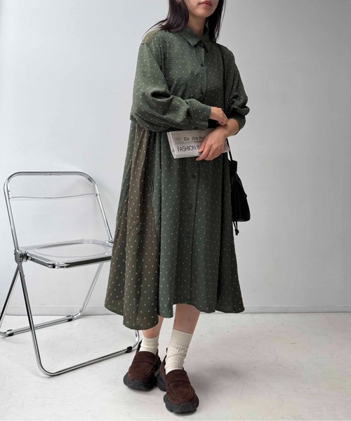 AS KNOW AS（アズノゥアズ） シャツワンピース 異素材MIX長袖シャツ