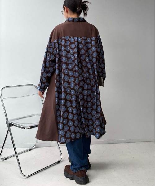 美品 インド製 アズノウアズオオラカ コットンシルク混シャツワンピース AS KNOW AS（アズノゥアズ） シャツワンピース 異素材MIX長袖シャツ