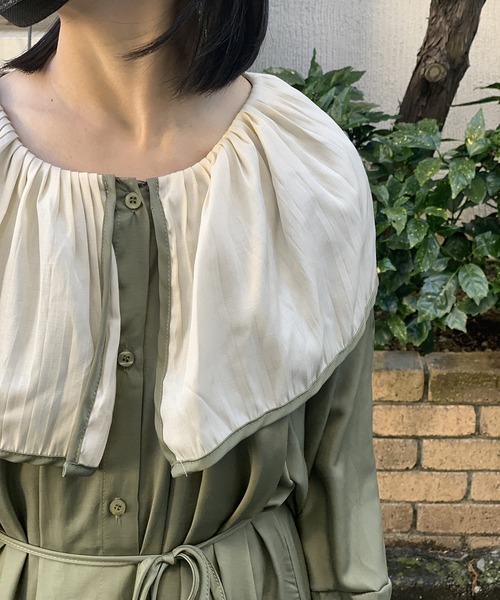 Jewelobe（ジュエローブ） ワンピース ピューリタンカラー配色ロング