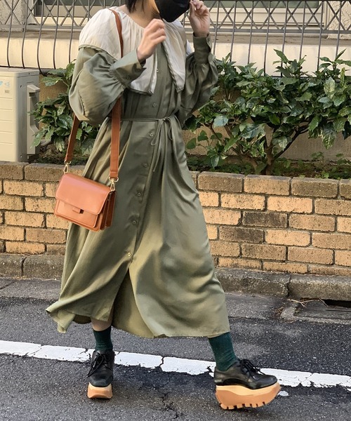 Jewelobe（ジュエローブ） ワンピース ピューリタンカラー配色ロング