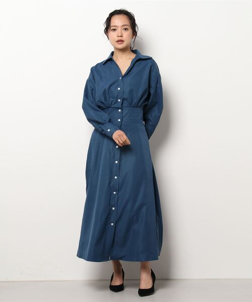 Lace Ladies シャツワンピース ウエスト切替シャツワンピース