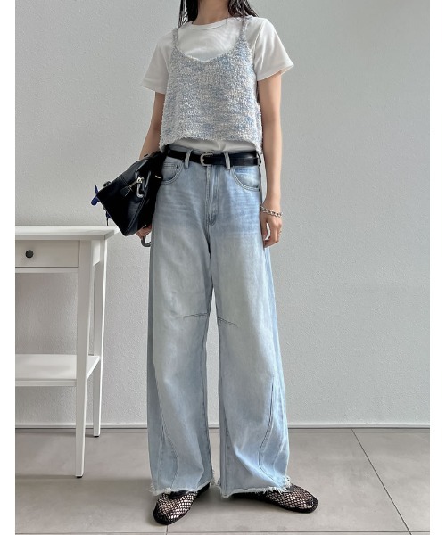 ワイドパンツ ジーンズ デニム デニムパンツ レディースの画像