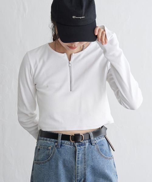 VENCE EXCHANGE tシャツ テレコハーフジップクロップドプルオーバー 