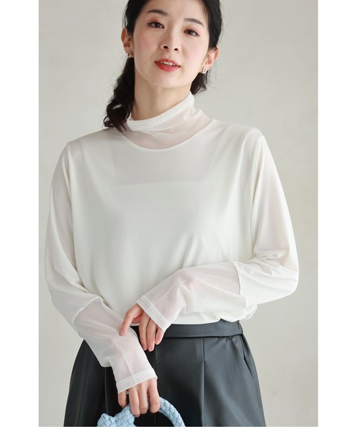 tシャツ 進化版 スタメン重ね着シアーハイネックトップス レディース