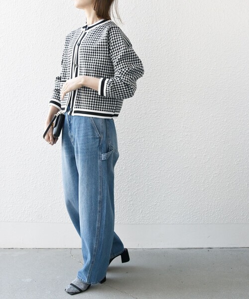 SHIPS any カーディガン any: 「手洗い可能」ギンガム ジャカード