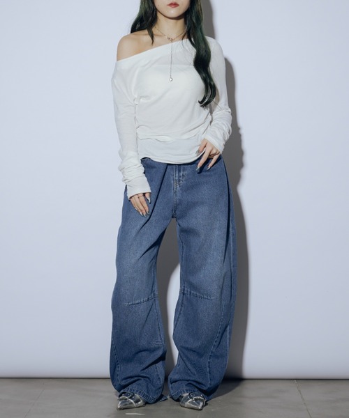 JEJIA 売れ筋商品|||ジェジア Tシャツ トップス レディース Tops Blue Ezick tシャツ Smooth fit ワンショルシアートップス レディース