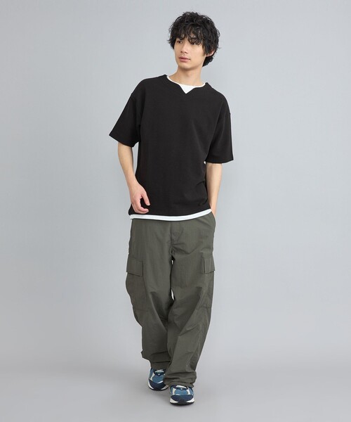 coen（コーエン） ヘンリーネック tシャツ リップルフェイクレイヤード