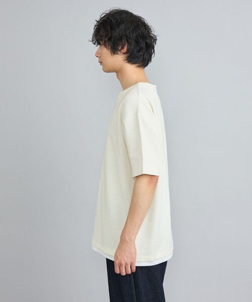 coen tシャツ リップルフェイクレイヤードヘンリーネックTシャツ