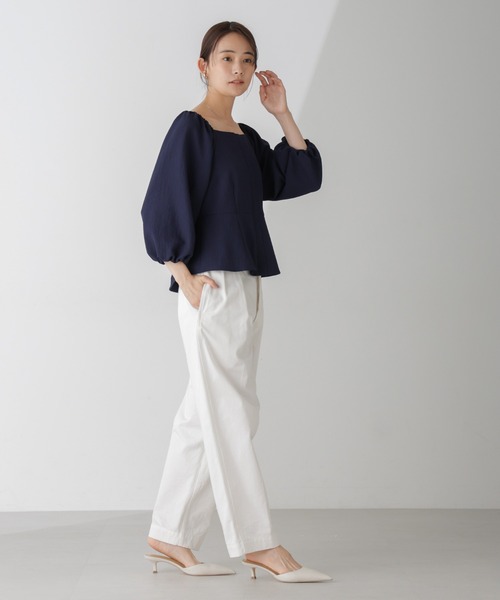 ブラウス ♡ □【みんなのブラウス】ゼロプレッシャーブラウス【キーネック】【半袖