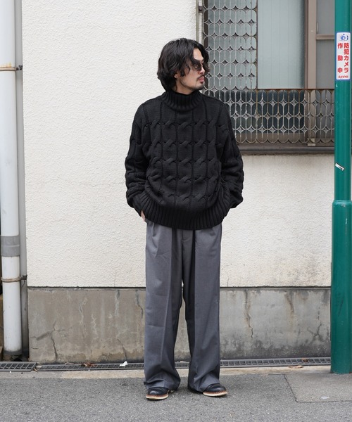 Aphlotus セーター ニット ハイネック ケーブル編み ニット/セーター