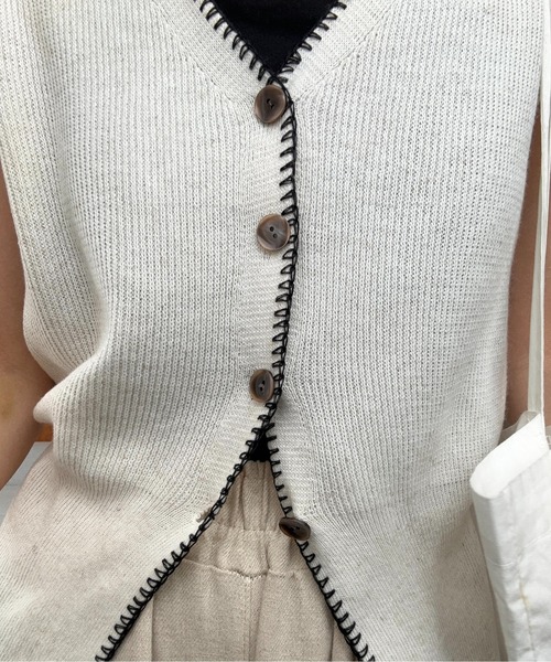 lawgy ベスト bi color line mix vest / バイカラーライン