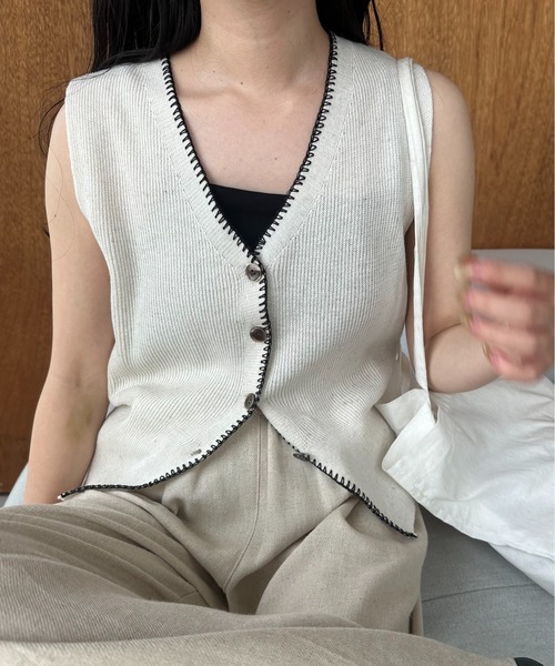 lawgy ベスト bi color line mix vest / バイカラーライン