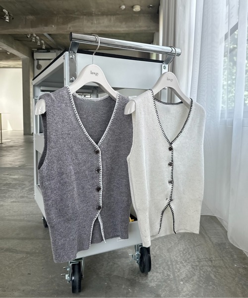 lawgy ベスト bi color line mix vest / バイカラーライン