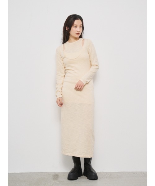【美品】LEMAIRE ロングニットワンピース アシメカラー クラシカル ニット ワンピース le reve vaniller