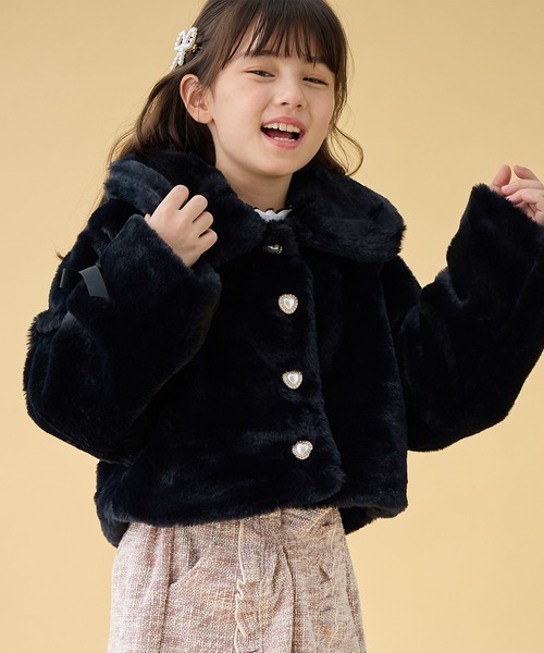 超美品 ボンポワン 襟ファージャケット 黒 6歳 120 Bonpoint