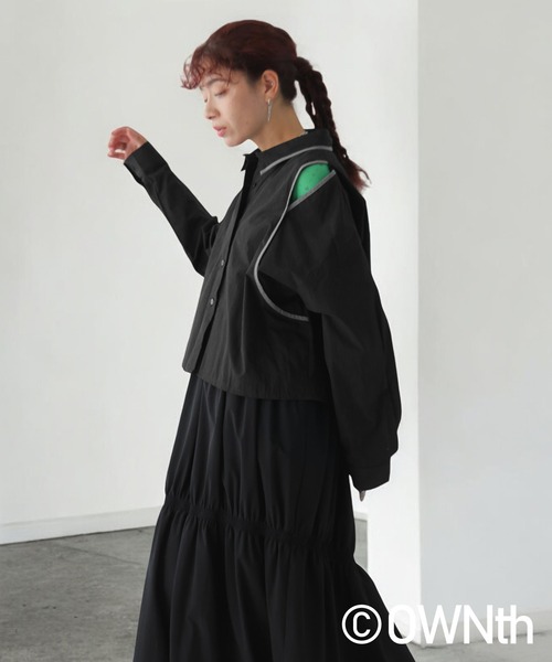 ブラウス シャツ 配色パイピングテープ切替シャツ レディース OWNth ブラウス シャツ 配色パイピングテープ切替シャツ