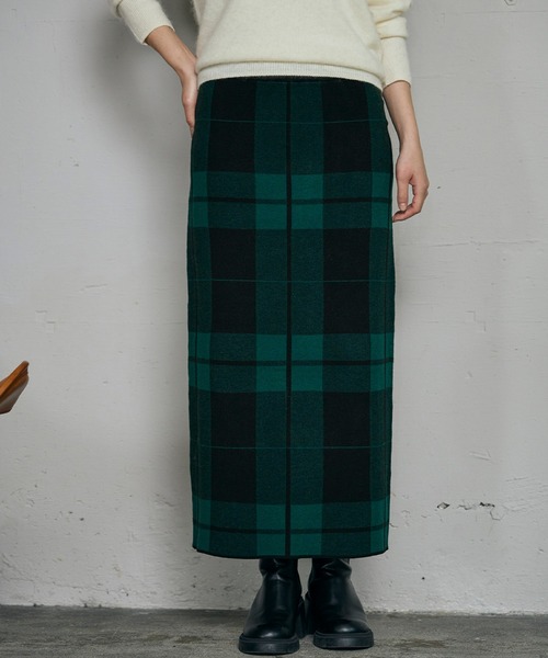 ELFRANK スカート チェックニットロングタイトスカート : ZOZOTOWN