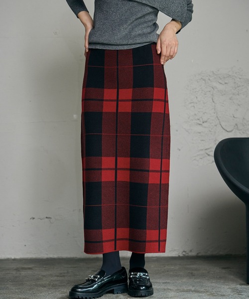 ELFRANK スカート 「新色追加」チェック ニット ナロースカート ニット