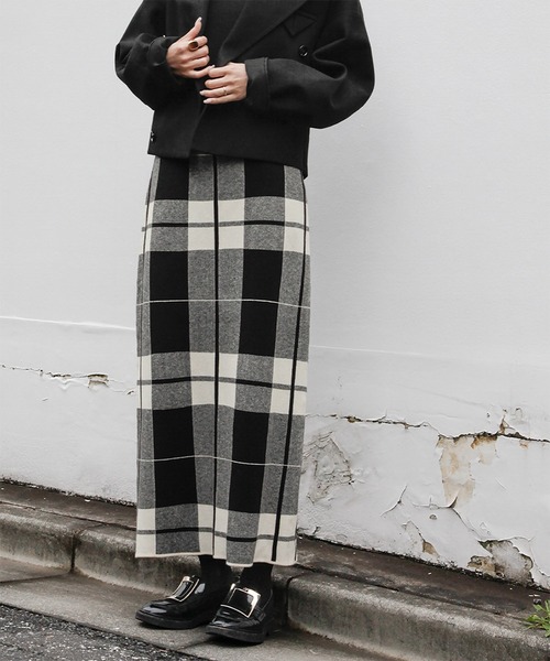 ELFRANK スカート 「新色追加」チェック ニット ナロースカート ニット