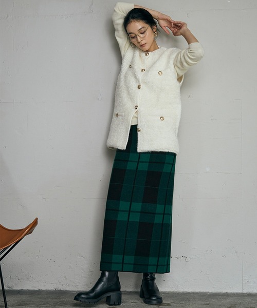 ELFRANK スカート 「新色追加」チェック ニット ナロースカート ニット