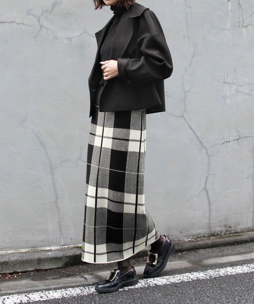 ELFRANK スカート 「新色追加」チェック ニット ナロースカート ニット