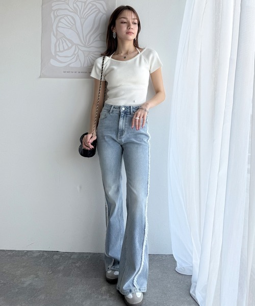 tシャツ 「mily bilet」お洒落この夏さらっと着れる♪チョーカーリボン紐付きサマーニットトップス(半袖) レディース | mily bilet | 12