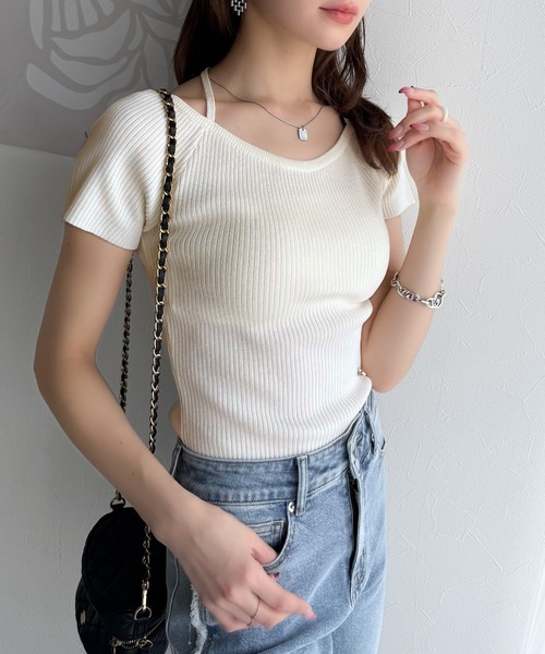 tシャツ 「mily bilet」お洒落この夏さらっと着れる♪チョーカーリボン紐付きサマーニットトップス(半袖) レディース | mily bilet | 13