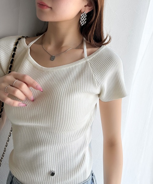 tシャツ 「mily bilet」お洒落この夏さらっと着れる♪チョーカーリボン紐付きサマーニットトップス(半袖) レディース | mily bilet | 10