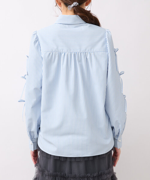la boutique bonbon/ストライプフリルブラウス/長袖シャツ/FREE/コットン/BLU La boutique Bonbon ブラウス シャツ 「愛されシャツ