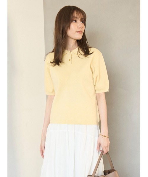Mila Owen フォルムスリーブポロニット 2WAYハーフスリーブポロニット【ウォッシャブル】(ニット
