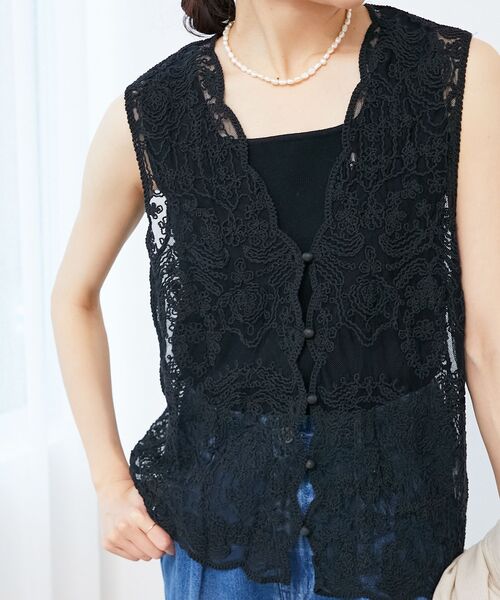ブラウス シャツ 「手洗い可能」TORRAZZO DONNAメッシュレースベスト レディース