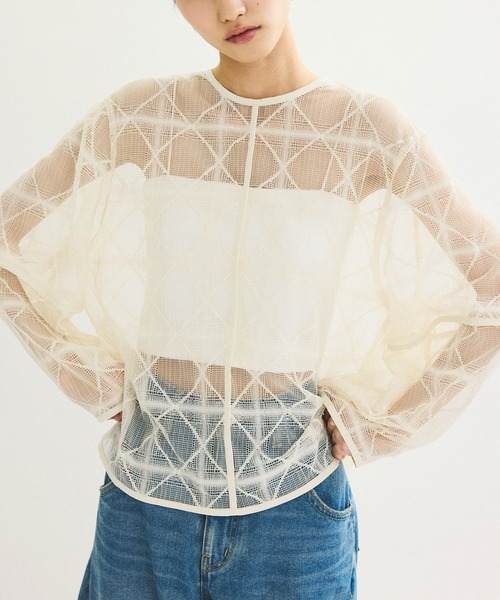 ADAM ET ROPE' tシャツ スクエアレースプルオーバー レディース