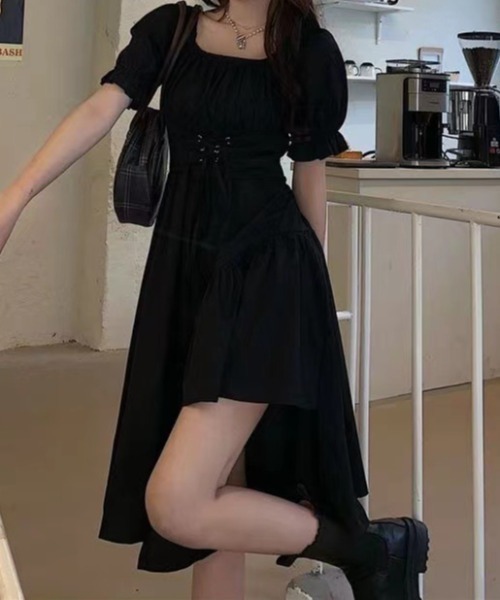 Mejoul ワンピース アシメデザインパフスリーブワンピース : ZOZOTOWN