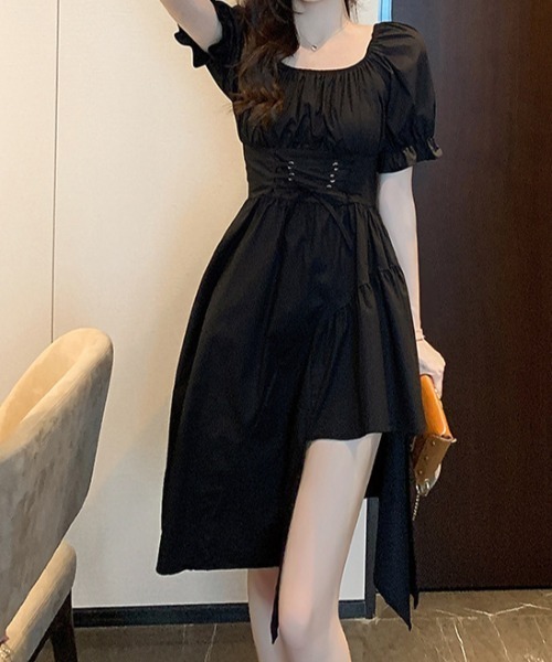 Mejoul ワンピース アシメデザインパフスリーブワンピース : ZOZOTOWN