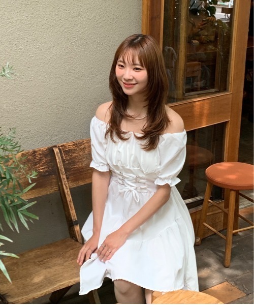 Mejoul ワンピース 半袖 アシメデザインパフスリーブワンピース