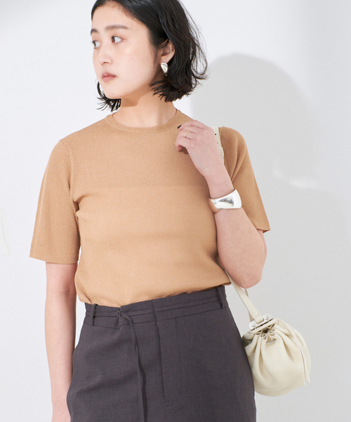 【新品未使用】sheller シェリエ　ハーフスリーブステッチニット　ニット ballerina knit tops – shéller / シェリエ