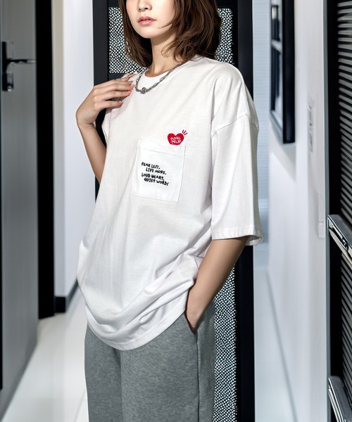 Candlestick tシャツ 半袖 レトロ グラフィック ハート 刺繍 オーバー