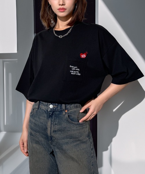 Candlestick tシャツ 半袖 レトロ グラフィック ハート 刺繍 オーバー
