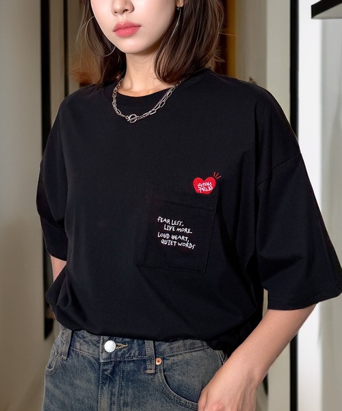 Candlestick tシャツ 半袖 レトロ グラフィック ハート 刺繍 オーバー